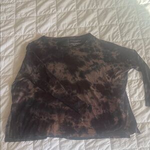 Christian Siriano Black and Brown Tie-Dye Long Sleeve Top
